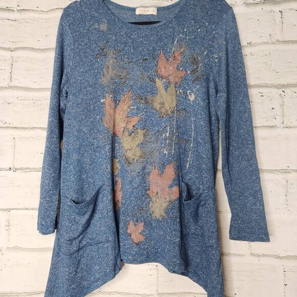 Jess and Jane Ferndale Knit Leaf Blue Long Sleeve Sweater Tunic Womens Small - Picture 4 of 16